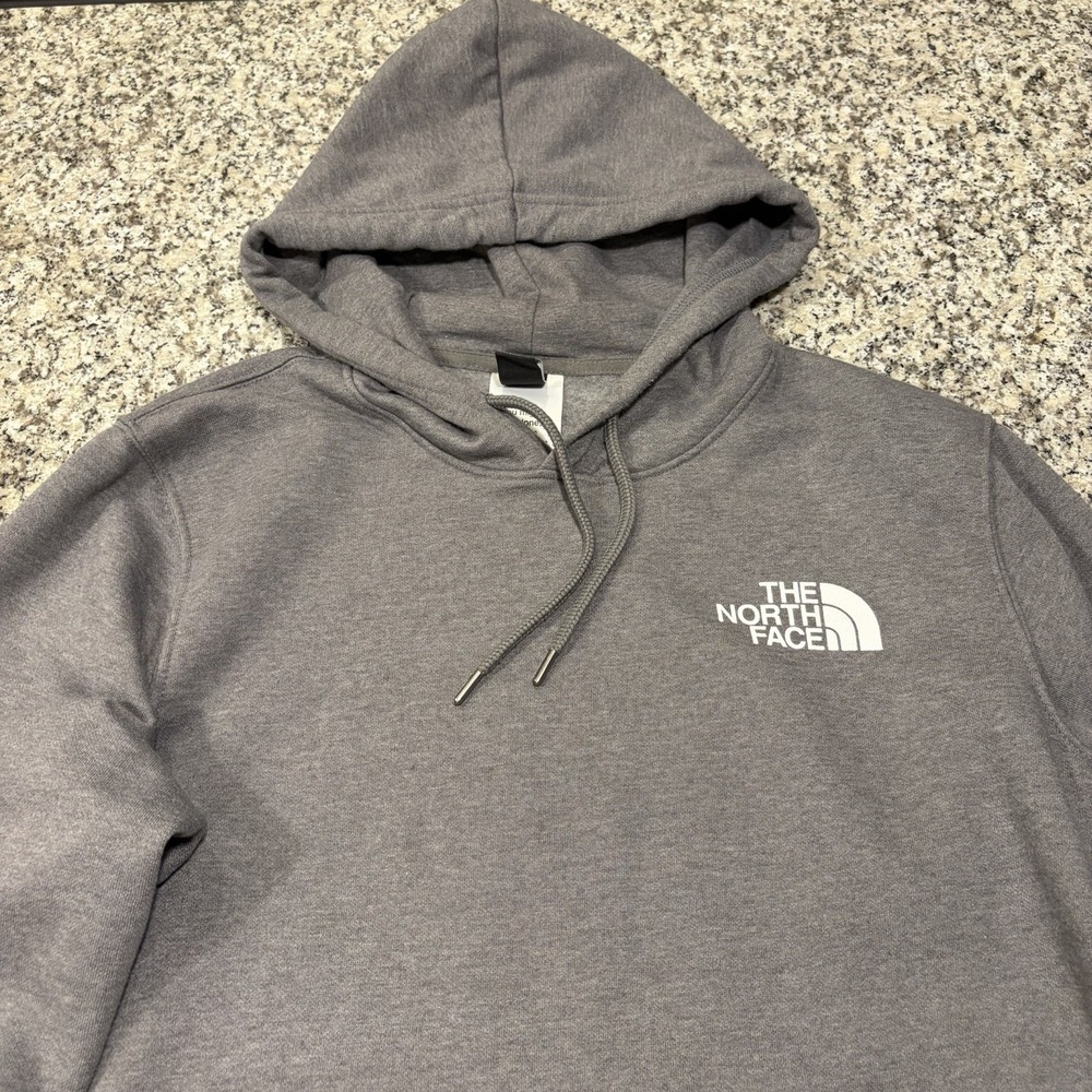 The North Face Mens Medium Hoodie Pullover Gray White Logo Never Stop Exploring